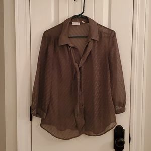 Sheer, olive green, long sleeved blouse